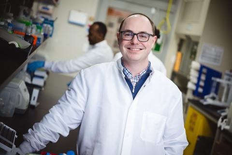 Dylan Shropshire in his research lab.